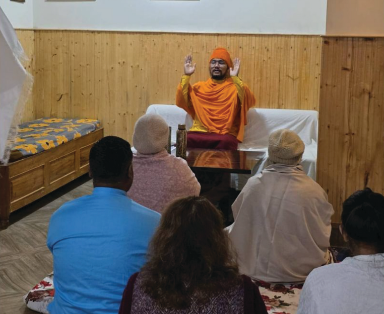 Practitioner meditating in a Himalayan forest